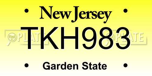 TKH983 New Jersey License Plate