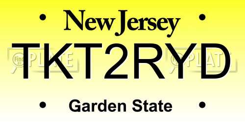 TKT2RYD New Jersey License Plate