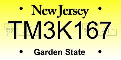 TM3K167 New Jersey License Plate