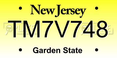 TM7V748 New Jersey License Plate