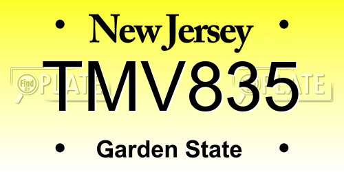 TMV835 New Jersey License Plate