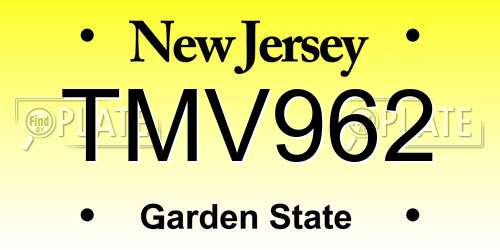 TMV962 New Jersey License Plate
