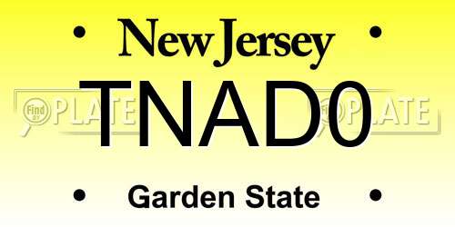 TNAD0 New Jersey License Plate