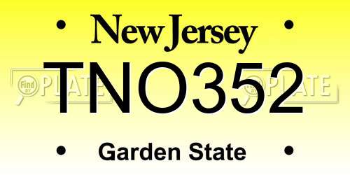 TNO352 New Jersey License Plate