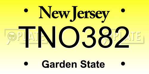TNO382 New Jersey License Plate