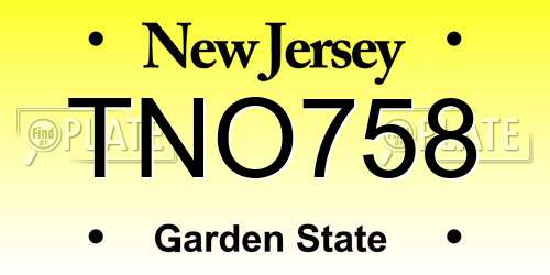 TNO758 New Jersey License Plate