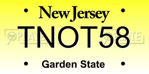 TNOT58 New Jersey License Plate