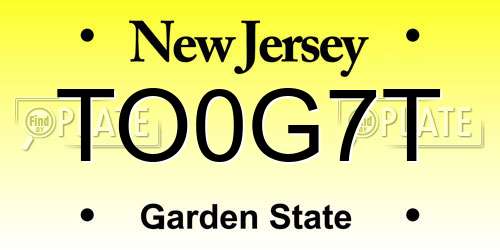 TO0G7T New Jersey License Plate
