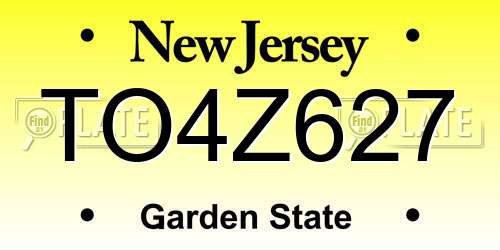 TO4Z627 New Jersey License Plate