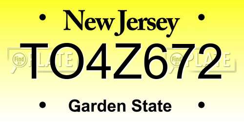 TO4Z672 New Jersey License Plate