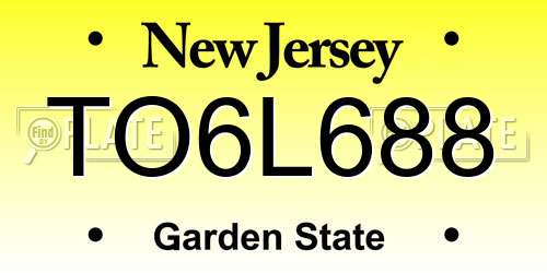 TO6L688 New Jersey License Plate