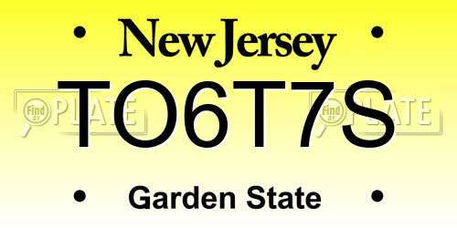 TO6T7S New Jersey License Plate
