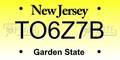 TO6Z7B New Jersey License Plate