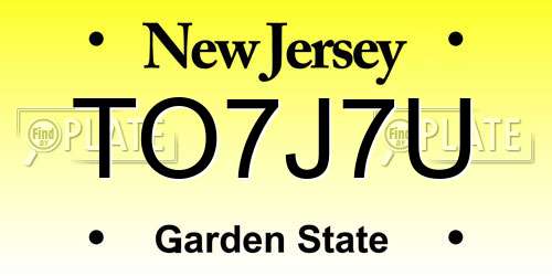 TO7J7U New Jersey License Plate
