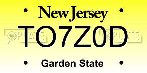 TO7Z0D New Jersey License Plate