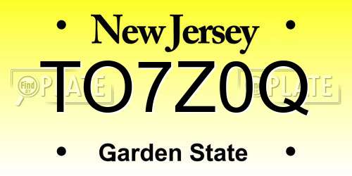 TO7Z0Q New Jersey License Plate