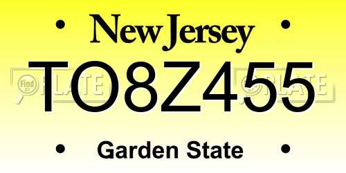 TO8Z455 New Jersey License Plate