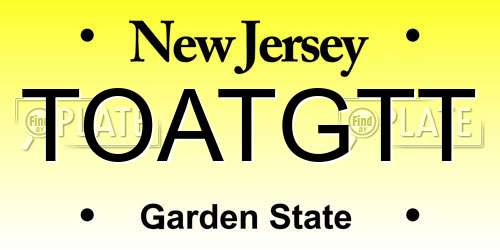 TOATGTT New Jersey License Plate