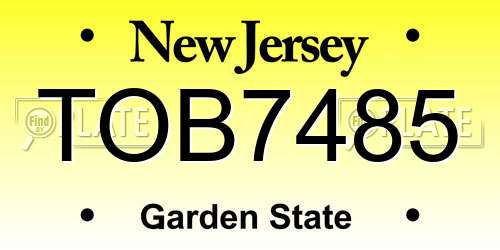 TOB7485 New Jersey License Plate