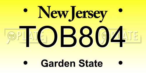 TOB804 New Jersey License Plate