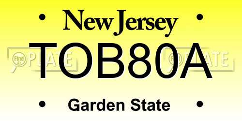 TOB80A New Jersey License Plate
