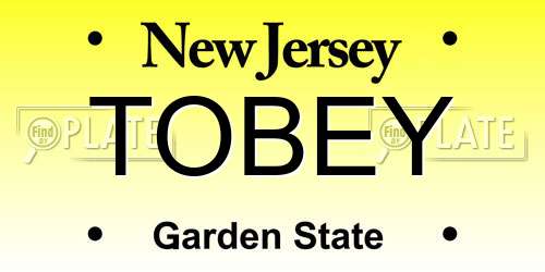 TOBEY New Jersey License Plate