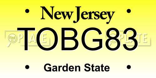 TOBG83 New Jersey License Plate