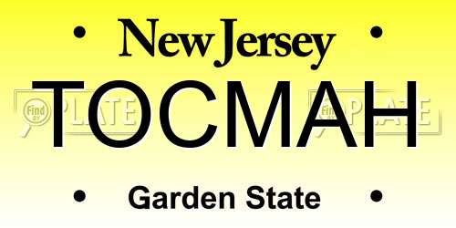 TOCMAH New Jersey License Plate