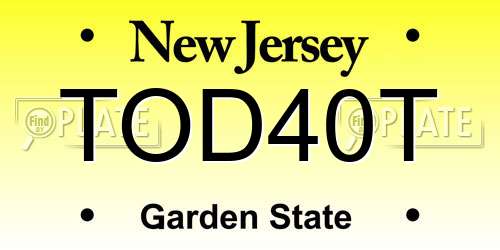 TOD40T New Jersey License Plate