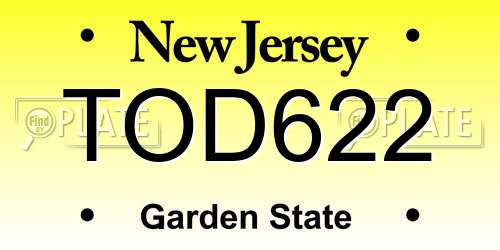 TOD622 New Jersey License Plate