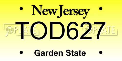TOD627 New Jersey License Plate