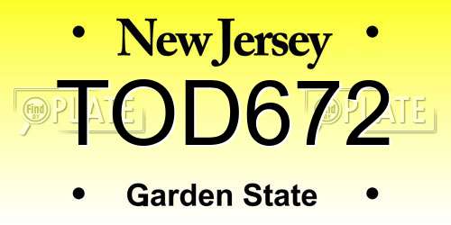 TOD672 New Jersey License Plate