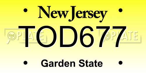 TOD677 New Jersey License Plate