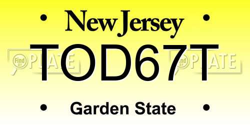 TOD67T New Jersey License Plate