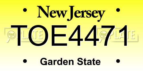 TOE4471 New Jersey License Plate
