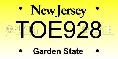 TOE928 New Jersey License Plate