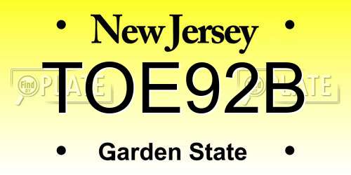 TOE92B New Jersey License Plate