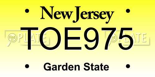 TOE975 New Jersey License Plate