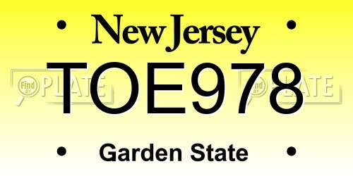 TOE978 New Jersey License Plate