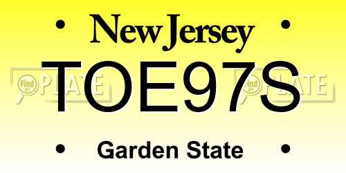 TOE97S New Jersey License Plate