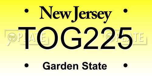TOG225 New Jersey License Plate