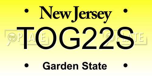 TOG22S New Jersey License Plate