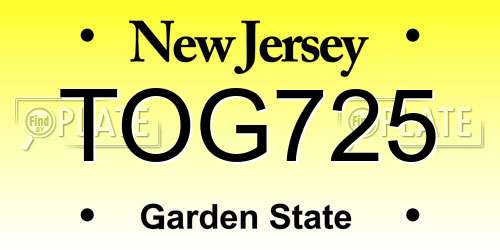 TOG725 New Jersey License Plate