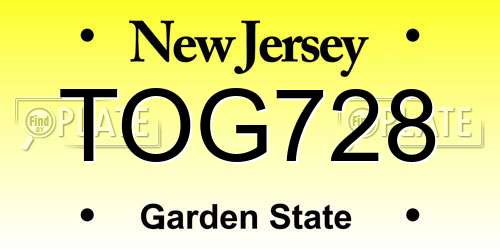 TOG728 New Jersey License Plate