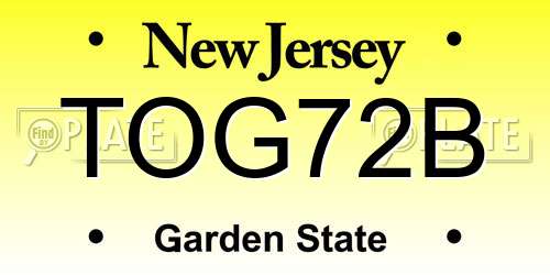 TOG72B New Jersey License Plate