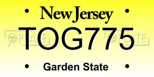 TOG775 New Jersey License Plate