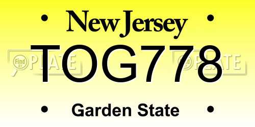 TOG778 New Jersey License Plate