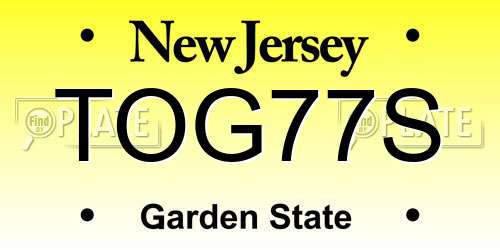 TOG77S New Jersey License Plate