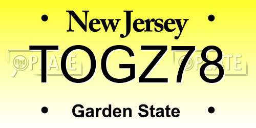 TOGZ78 New Jersey License Plate