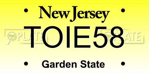 TOIE58 New Jersey License Plate